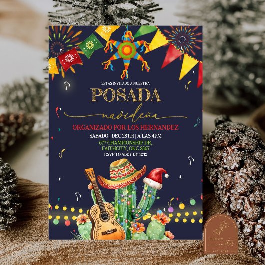 Invitation Fête de Noël Posada Navidena Cactus