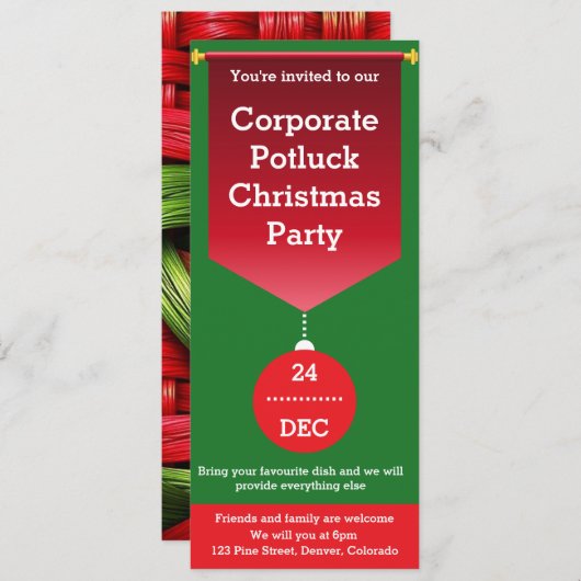 Invitation Fête de Noël Potluck d'entreprise (Devant / Derrière)