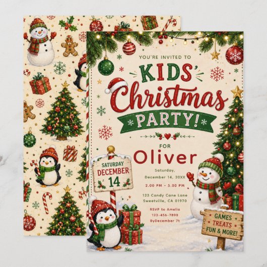 Invitation Fête de Noël pour enfants (Devant / Derrière)