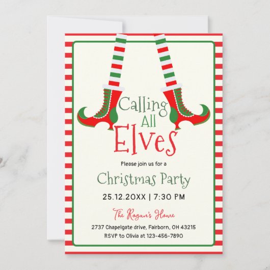 Invitation Fête de Noël pour tous les Elfes (Devant)
