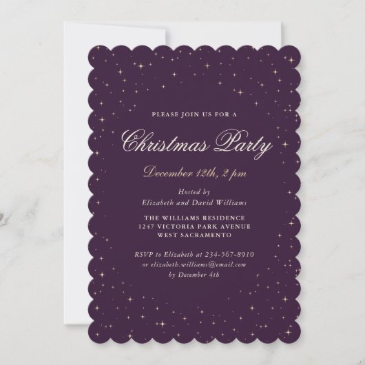 Invitation Fête de Noël pourpre étoile (Devant)