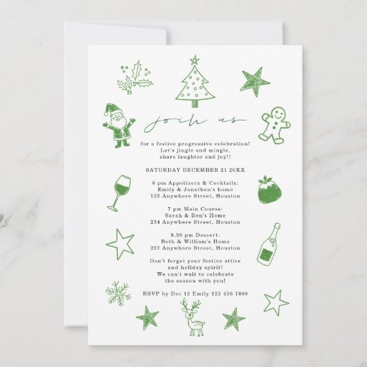 Invitation Fête de Noël Progressive Doodles Festive (Devant)