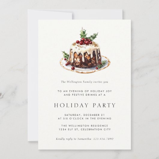 Invitation Fête de Noël Pudding Festive moderne (Devant)