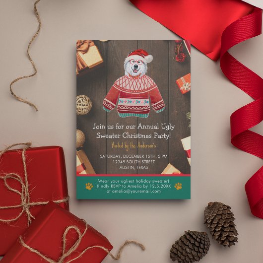 Invitation Fête de Noël Pull Alaskan Chien Sweat Ugly Party