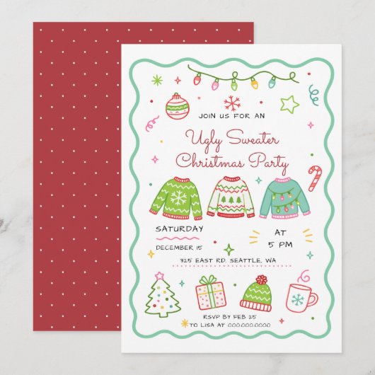 Invitation Fête de Noël Pull de Noël Moche (Devant / Derrière)