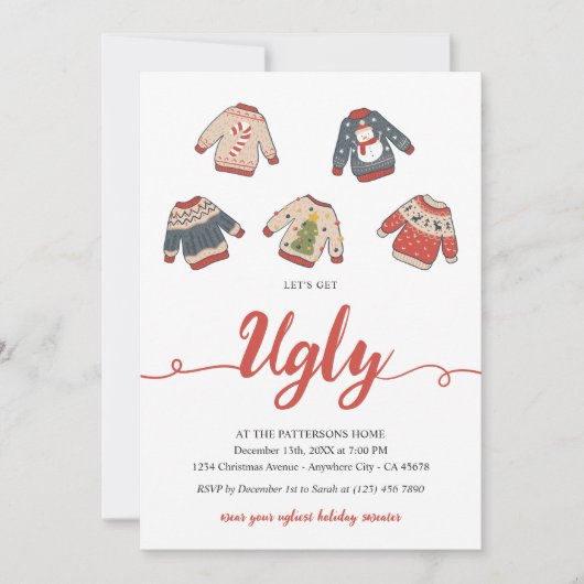 Invitation Fête de Noël Pull Ugly Let's Get Ugly (Devant)