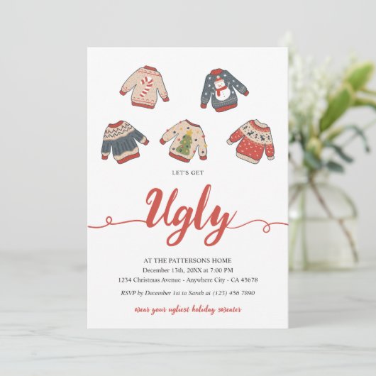 Invitation Fête de Noël Pull Ugly Let's Get Ugly (Debout devant)
