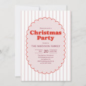 Invitation Fête de Noël rayé rouge rétro (Devant)