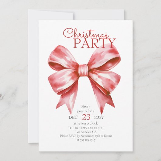Invitation Fête de Noël Red Bow (Devant)
