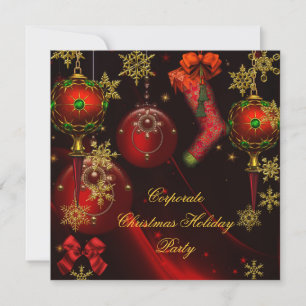 Invitation FÊTE DE NOËL Red Gold Holiday Entreprise