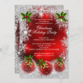 Invitation Fête de Noël Red Holly Bauble Snowflake (Devant / Derrière)