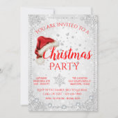 Invitation Fête de Noël Red Santa Hat Snowflake (Devant)