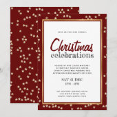 Invitation Fête de Noël Red White Gold Stars (Devant / Derrière)