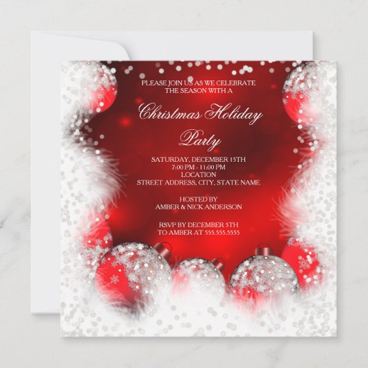 Invitation Fête de Noël Red White Snow Bauble (Devant)