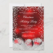 Invitation Fête de Noël Red White Snow Bauble (Devant)