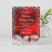 Invitation Fête de Noël Red White Snow Bauble (Debout devant)