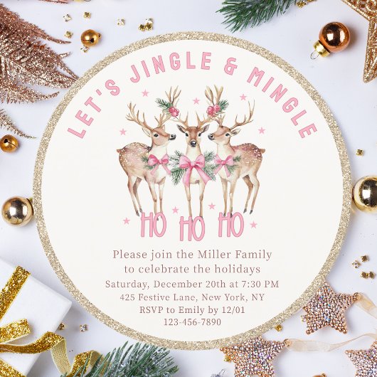 Invitation Fête de Noël Reindeer Jingle & Mingle