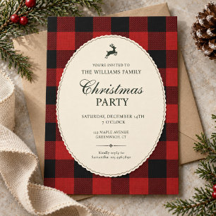 Invitation Fête de Noël Renne à carreaux rouges buffle