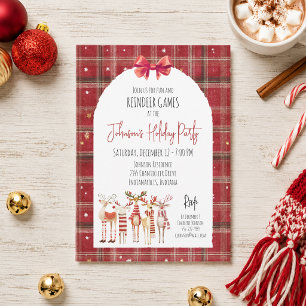 Invitation Fête de Noël Renne Carreaux Rouges