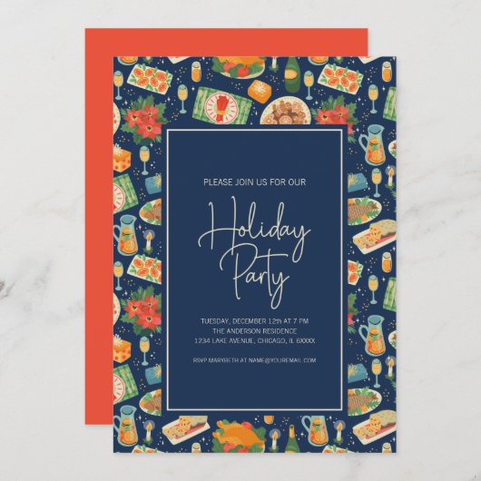 Invitation Fête de Noël Repas Fête (Devant / Derrière)