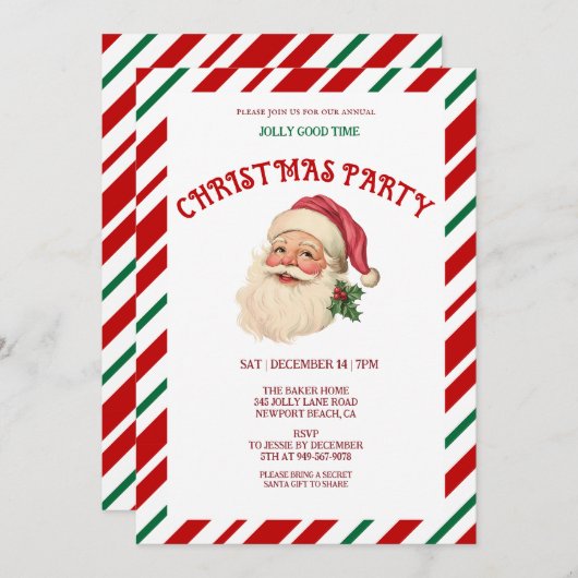 Invitation Fête de Noël rétro (Devant / Derrière)