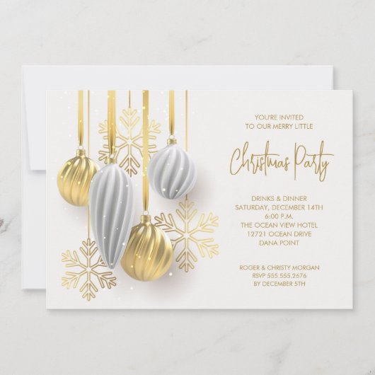 Invitation Fête de Noël rétro Argent et Or (Devant)