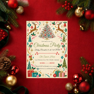 Invitation Fête de Noël Rétro du Milieu du Siècle
