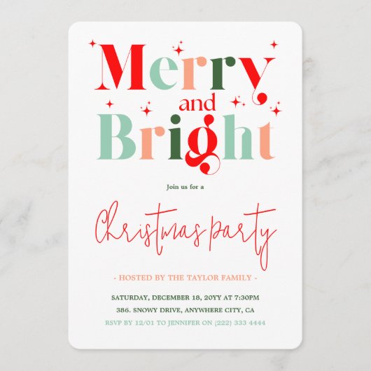 Invitation Fête de Noël Rétro Joyeuse et Lumineuse (Devant)