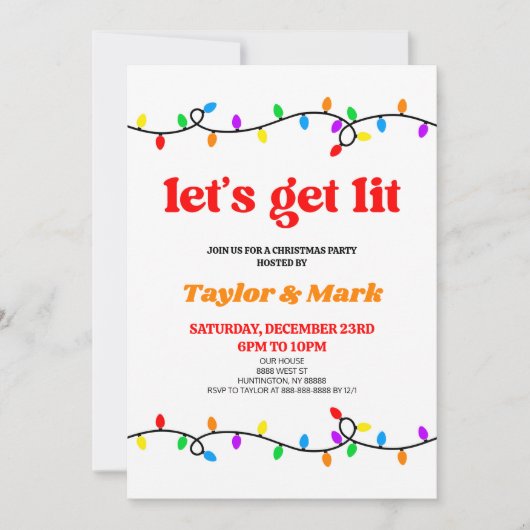 Invitation Fête de Noël rétro Lit Lights (Devant)