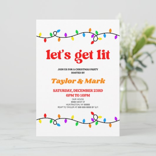 Invitation Fête de Noël rétro Lit Lights (Debout devant)