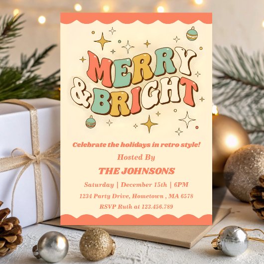 Invitation Fête de Noël Retro Merry & Bright Modifiable