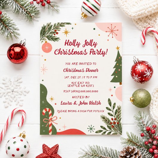 Invitation Fête de Noël rétro mignonne de vacances