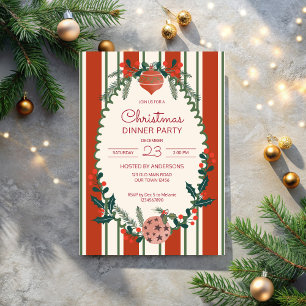 Invitation Fête de Noël rétro rayures grandmilenial dîner