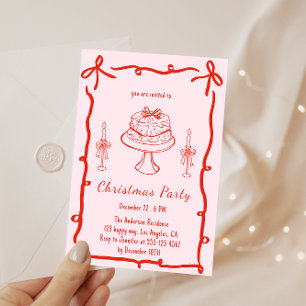 Invitation Fête de Noël Rétro Rose Fêtes de fin d'année Vin