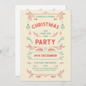 Invitation Fête de Noël rétro Rouge & Vert avec ornements (Devant / Derrière)