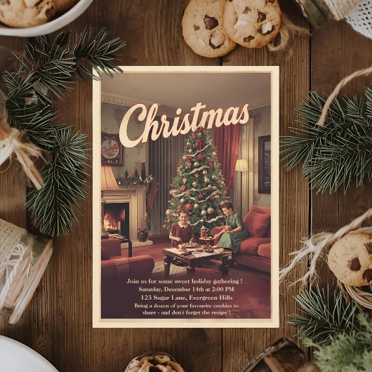 Invitation Fête de Noël rétro vintage