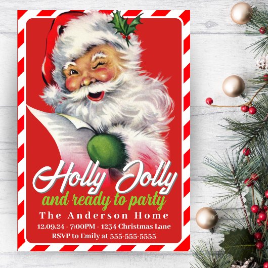 Invitation Fête de Noël Retro Vintage Père Noël