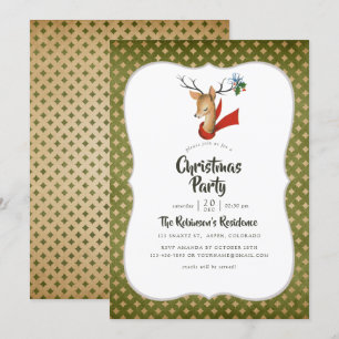 Invitation Fête de Noël rétro vintage Renne