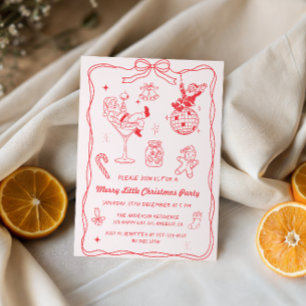 Invitation Fête de Noël rétro vintage rouge joyeuse petite