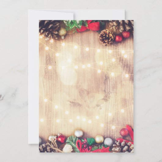 Invitation Fête de Noël Roche Rustique Lumières Pine Cônes (Dos)
