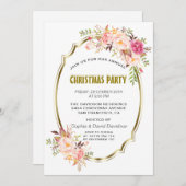 Invitation Fête de Noël Romantique Rose Blush Floral Or (Devant / Derrière)