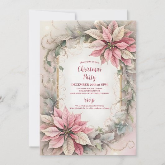 Invitation Fête de Noël rose (Devant)