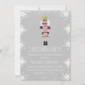 Invitation Fête de Noël Rose Casse-Noisette Flocons de Neige (Devant)