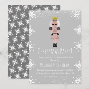 Invitation Fête de Noël Rose Casse-Noisette Flocons de Neige