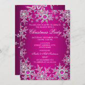 Invitation Fête de Noël rose chaud Crystal Flocon de neige (Devant / Derrière)