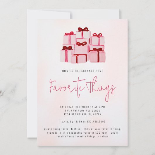Invitation Fête de Noël rose Favorite Things (Devant)