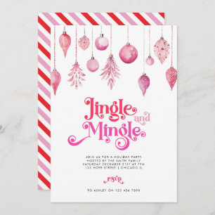 Invitation Fête de Noël rose Jingle et Mingle