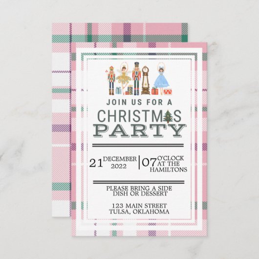 Invitation Fête de Noël Rose Nutcracker Ballet (Devant / Derrière)