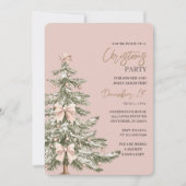 Invitation Fête de Noël Rose Pâle et Or (Devant)