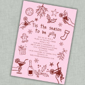 Invitation Fête de Noël rose rouge à main blanche